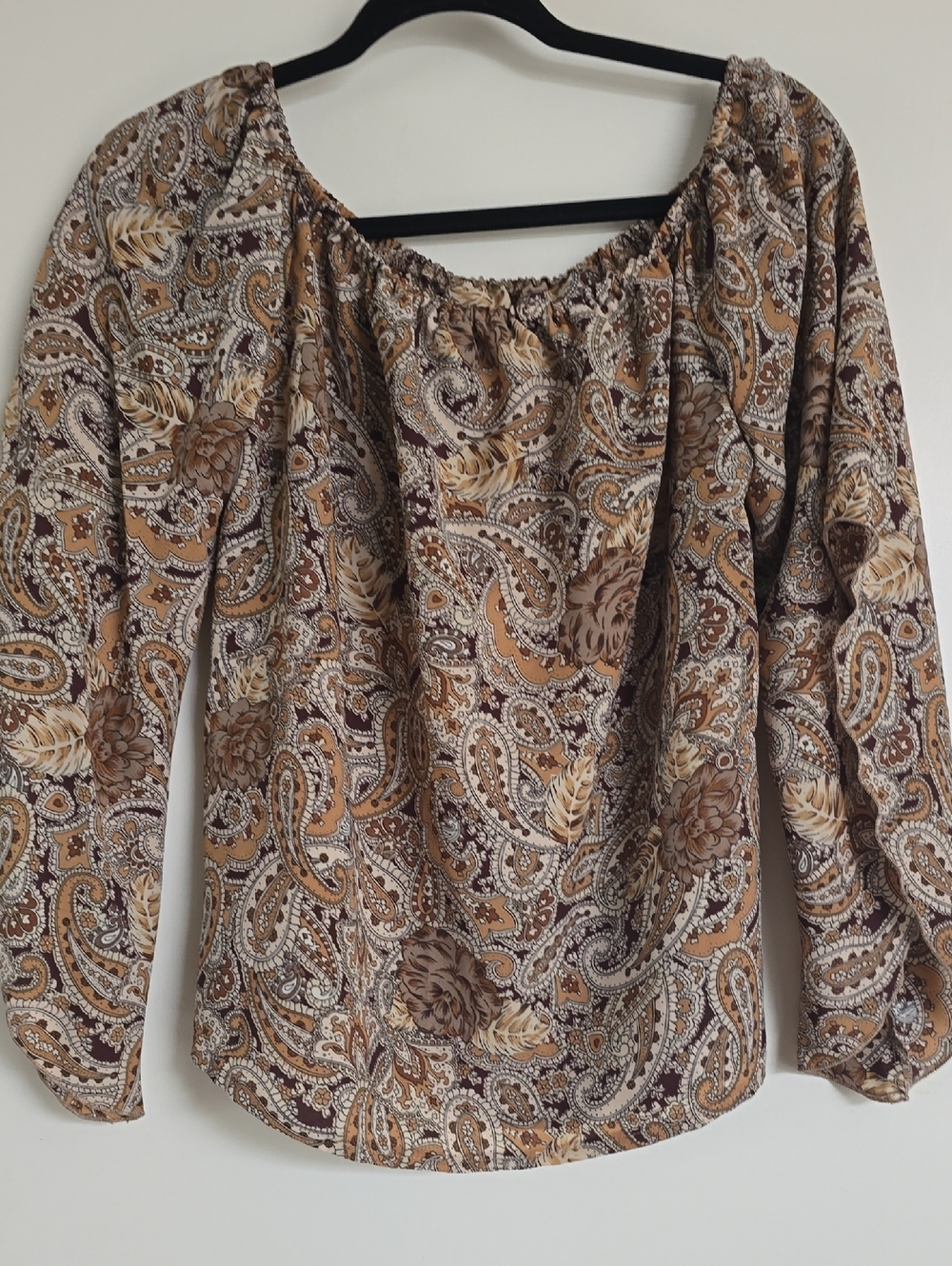 Woven Paisley Off-Shoulder Top in Brown